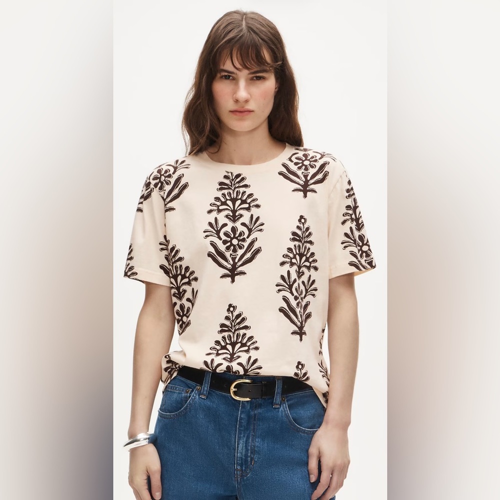 J Crew Cream Floral-Print Short Sleeve Top NWT